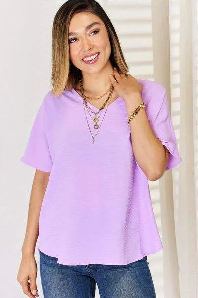Zenana Texture Short Sleeve T-Shirt Bright Lavender Blouses - Tophatter Daily Deals